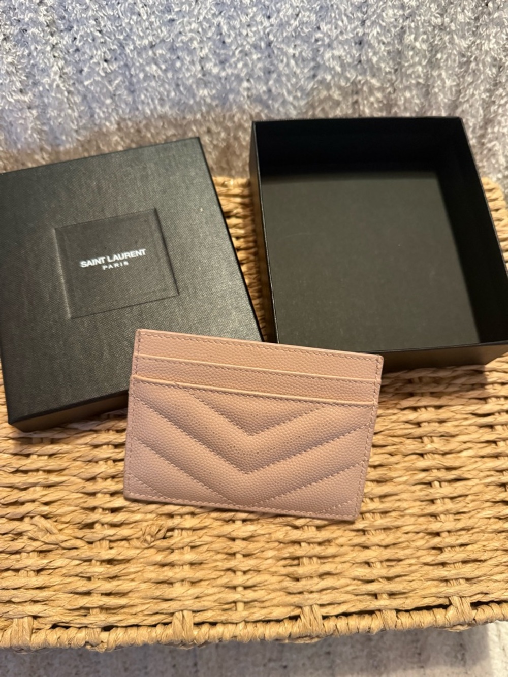Saint Laurent Quilted Card Case - Blush Pink with Gold YSL - Picture 2 of 2